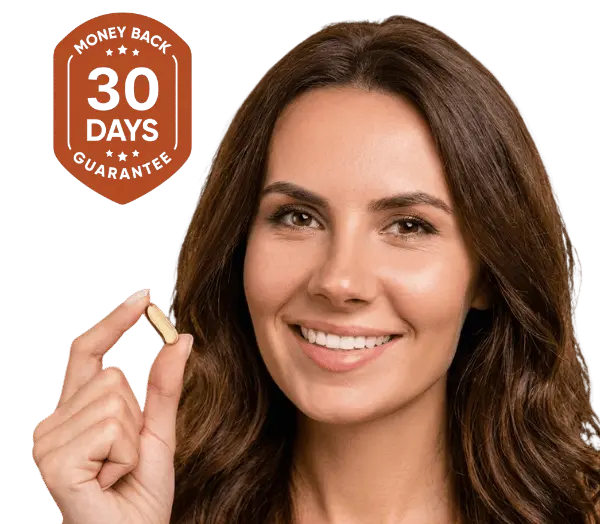Smiling woman holding softgel